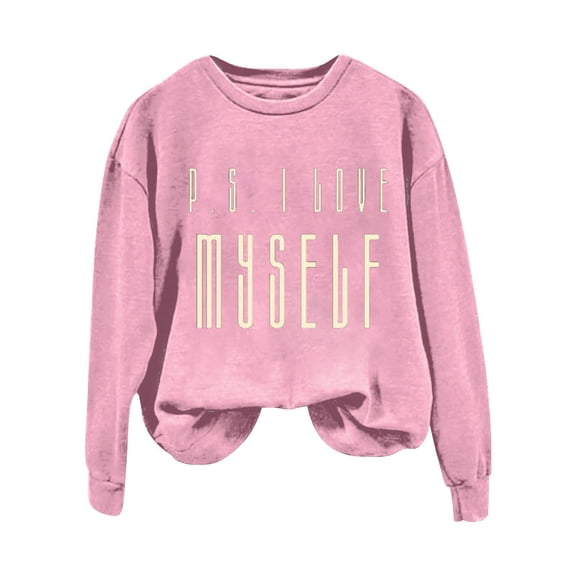 Baqcunre Crewneck Sweatshirts Solid Color Crew Neck Loose Long Sleeved Valentine's Day Print Hoodie(Pink S-XXL),Womens Sweatshirt Womens Tops Valentine'S Day Shirts For Women