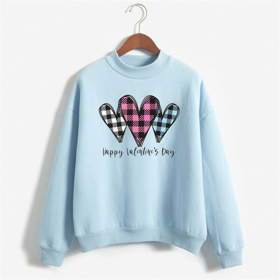 Baqcunre Crewneck Sweatshirts Sweatshirt Love Patten Top Long Sleeved Sweatshirt Blouse Temperament Pullover Top(Light blue S-XXL),Womens Sweatshirt Womens Tops Valentine'S Day Shirts For Women