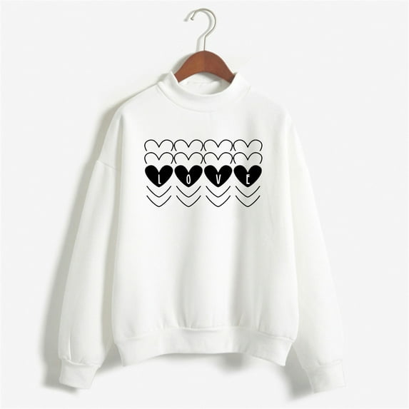 Baqcunre Crewneck Sweatshirts Sweatshirt Patten Top Long Sleeved Sweatshirt Casual Blouse Temperament Pullover Top(White S-XXL),Womens Sweatshirt Womens Tops Valentine'S Day Shirts For Women
