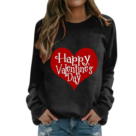 Baqcunre Crewneck Sweatshirts Women's Sweatshirt Crew Neck Heart Letter Print Long Sleeve Casual Sweat Tops(Black S-XXL),Womens Sweatshirt Womens Tops Valentine'S Day Shirts For Women