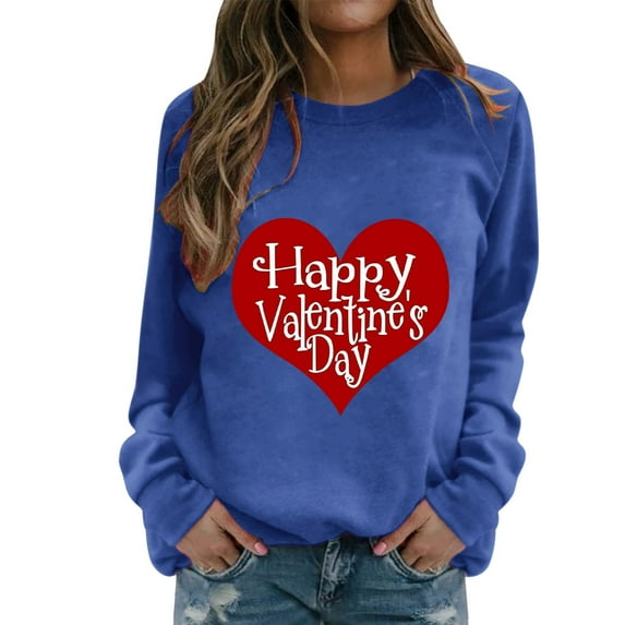 Baqcunre Crewneck Sweatshirts Women's Sweatshirt Crew Neck Heart Letter Print Long Sleeve Casual Sweat Tops(Blue S-XXL),Womens Sweatshirt Womens Tops Valentine'S Day Shirts For Women