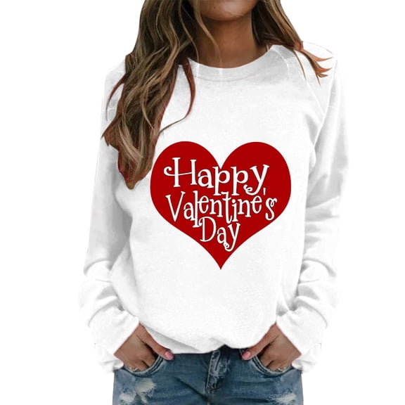 Baqcunre Crewneck Sweatshirts Women's Sweatshirt Crew Neck Heart Letter Print Long Sleeve Casual Sweat Tops(White S-XXL),Womens Sweatshirt Womens Tops Valentine'S Day Shirts For Women