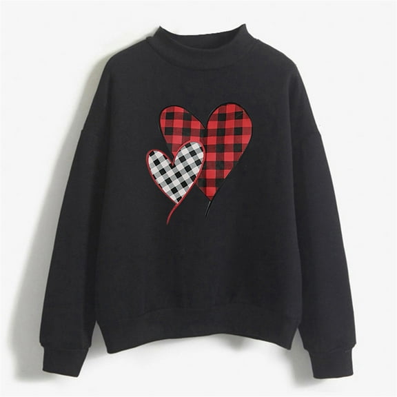 Baqcunre Crewneck Sweatshirts Women's Warm Sweatshirt Long Sleeve O Neck Soft Love Heart Printed Shirt(Black S-XXL),Womens Sweatshirt Womens Tops Valentine'S Day Shirts For Women