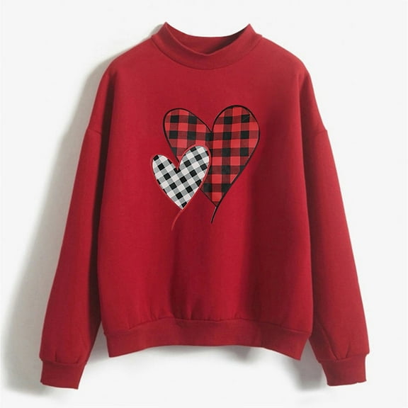 Baqcunre Crewneck Sweatshirts Women's Warm Sweatshirt Long Sleeve O Neck Soft Love Heart Printed Shirt(Red S-XXL),Womens Sweatshirt Womens Tops Valentine'S Day Shirts For Women