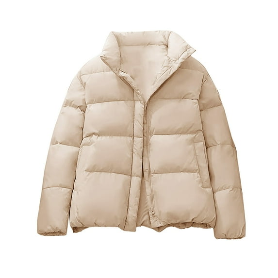 Baqcunre Crop Tops Women's Autumn And Winter Leisure Long Sleeve Standing Neck Short Solid Color Slim Fit Solid Color Breadwear Cotton Coat Puffer Jacket Womens Womens Fall Fashion 2023 White M