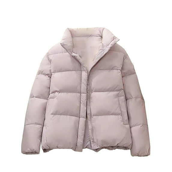 Baqcunre Crop Tops Women's Autumn And Winter Leisure Long Sleeve Standing Neck Short Solid Color Slim Fit Solid Color Breadwear Cotton Coat Puffer Jacket Womens Womens Fall Fashion 2023 Pink L
