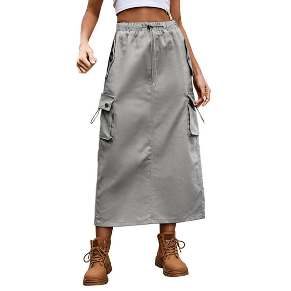 Baqcunre Denim Skirt Heavy Industry Drawstring Design Denim Cargo Skirt Skirt Skirts for Women Jean Skirt Maxi Skirts for Women Grey XL(Hot)