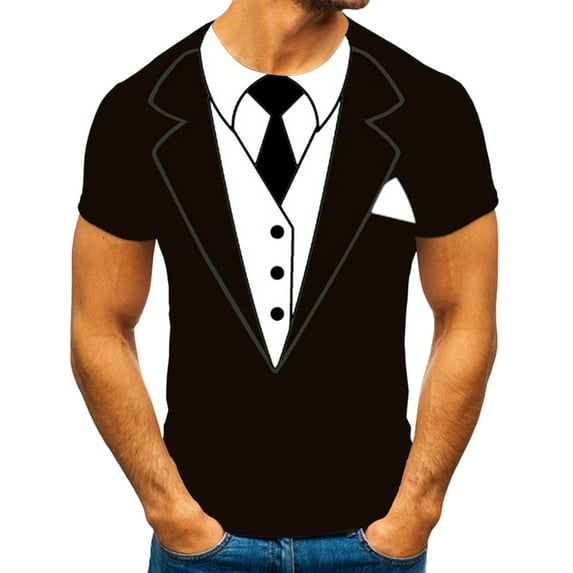 Baqcunre Dress Shirts For Men T Sleeve Piece Sleeve Short Fashion Two Men'S Suit Street Casual Neck Round Men'S Blouse Suits For Men Tops For Men Black M