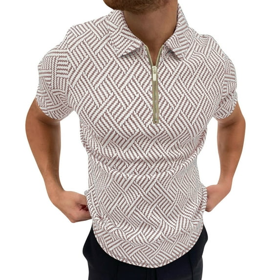 Baqcunre Dress Shirts For Men Zipper Casual Polos Print Shirt Turn Down Herringbone Men'S Collar Blouse Men'S Blouse Men'S Polo Shirts Tops For Men Beige XL
