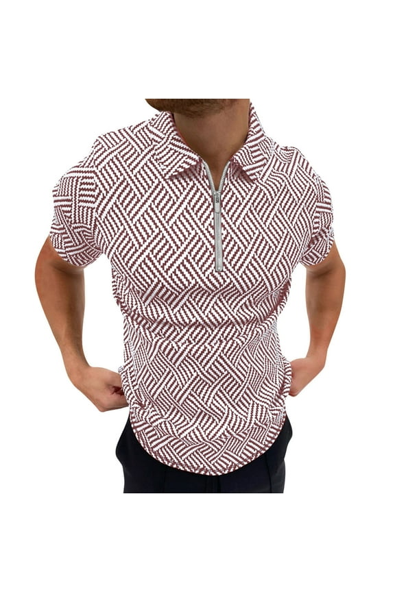 Dress Shirts For Men Zipper Casual Polos Print Shirt Turn Down Herringbone Men'S Collar Blouse Men'S Blouse Men'S Polo Shirts Tops For Men Wine XXL