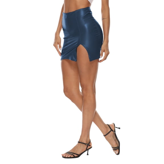 Baqcunre Dresses for Women 2024 Women's Pu Skirt New Zipper Hip Skirt Asymmetrical Slit Leather Skirt Skirt Summer Dresses for Women 2024 Spring Dresses for Women 2024 Spring Dresses Navy M
