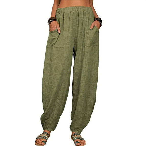 Baqcunre Elastic Solid Women Pockets Long Pants Waist Casual Loose Trousers Pants,Size S-5XL,Pajama Pants Women,Lounge Pants Women,Women's Pants,Winter Pants for Women,Womens Clothes,Green