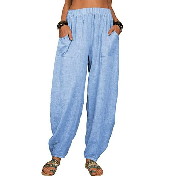 Baqcunre Elastic Solid Women Pockets Long Pants Waist Casual Loose Trousers Pants,Size S-5XL,Pajama Pants Women,Lounge Pants Women,Women's Pants,Winter Pants for Women,Womens Clothes,Blue