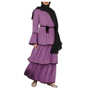 Baqcunre Fall Dresses For Women 2023 Arab With Belt Dress Kaftan Muslim Cake Dress Abaya Women'S Women'S Dress Long Sleeve Dress For Women Womens Dresses Purple Dress L