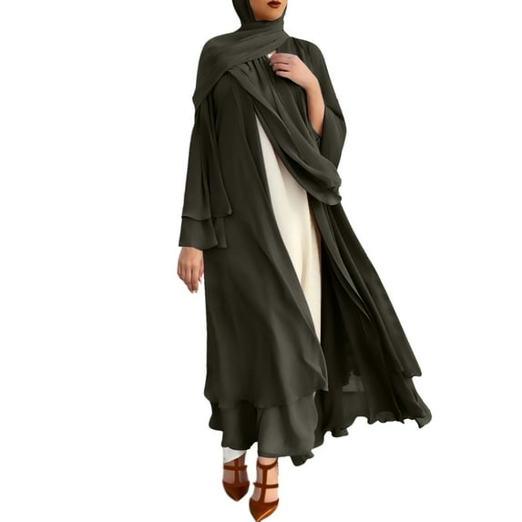 Baqcunre Fall Dresses For Women 2023 Women'S Muslim Soft And Elegant Chiffon Solid Cardigan Loose Long Cardigan Dress Long Sleeve Dress For Women Womens Dresses Army Green Dress L