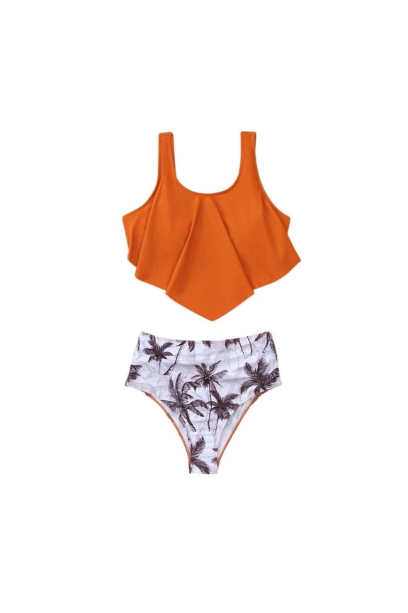 Family Suit, Parent-Child Suit, Family Swimsuits Matching Set Mommy And Me Bathing Suits Matching Swimsuits Two Piece Bikini Beach Swimwear Orange F