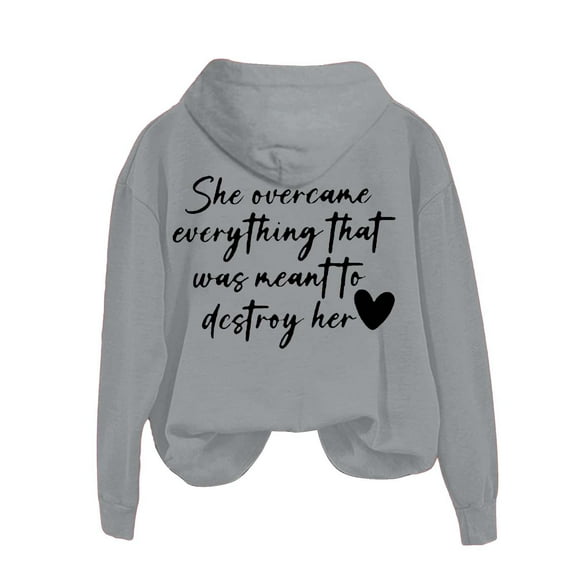 Baqcunre Fashionable Round Neck Casual Letter Printed Long Sleeve Top Hooded Sweatshirt Womens Tops Womens Hoodies Graphic Hoodies Women Clothing Sweatshirt For Women,Color Grey,Size XL