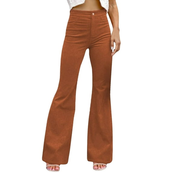 Baqcunre Fleece Lined Leggings Solid Color Corduroy Temperament Trousers Micro Lapels High Waist Casual Pants Womens Pants Flare Leggings Womens Leggings Orange S-3XL