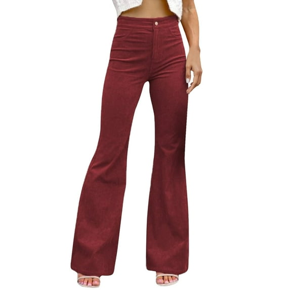 Baqcunre Fleece Lined Leggings Solid Corduroy Temperament Trousers Micro Lapels High Waist Casual Pants Womens Pants Flare Leggings Womens Leggings Wine S-3XL