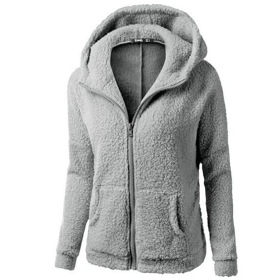 Baqcunre Full Zip Hoodie Women, Women's Coat Cotton Zipper Hooded Coat Winter Wool Warm Outwear 1Pc Jacket Light Gray XL