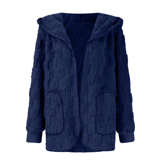 Baqcunre Full Zip Hoodie Women, Womens Fleece Jacket Open Front Hooded Cardigan Fuzzy Teddy Jacket Warm Winter Coat Jacket Outerwear with Pockets 1 Pc Jacket Blue L