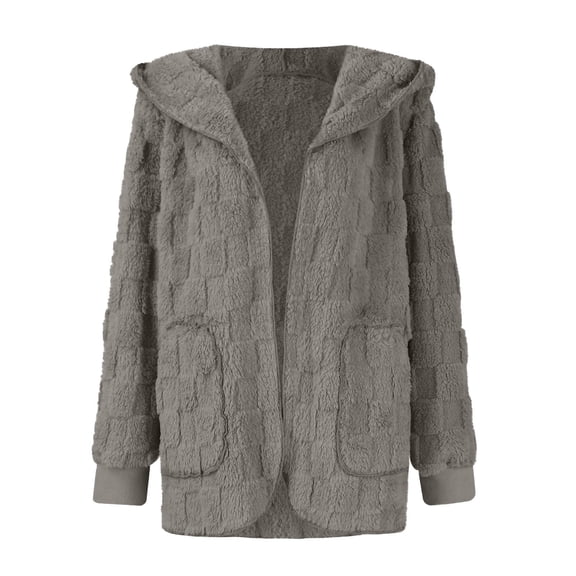 Baqcunre Full Zip Hoodie Women, Womens Fleece Jacket Open Front Hooded Cardigan Fuzzy Teddy Jacket Warm Winter Coat Jacket Outerwear with Pockets 1 Pc Jacket Gray S