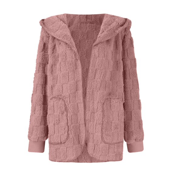Baqcunre Full Zip Hoodie Women, Womens Fleece Jacket Open Front Hooded Cardigan Fuzzy Teddy Jacket Warm Winter Coat Jacket Outerwear with Pockets 1 Pc Jacket Pink S