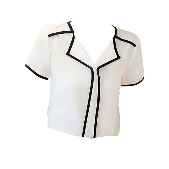 Baqcunre Going Out Tops for Women, Short Sleeved Chiffon Standing Collar Women's Shirt Summer Solid Color Slim Fitting Chiffon Shirt Women's Clothing, Workout Tops for Women, Shirts for Women White S