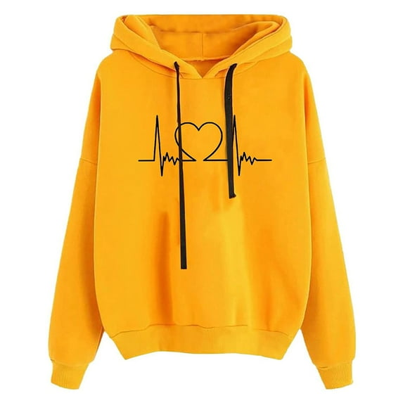 Baqcunre Graphic Hoodie,Heart Printing Comfy Hoodies Bright Color Long Sleeve Sweatshirt Womens Sweatshirt,Womens Hoodies Womens Tops Yellow 3XL