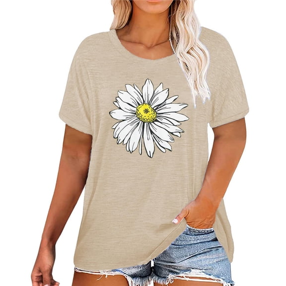 Baqcunre Graphic Tees For Women Women Casual Top Shirt Short Sleeve Printed T Shirt Round Neck Loose Soft Top Blouse Womens Tops T Shirts For Women Beige XXL