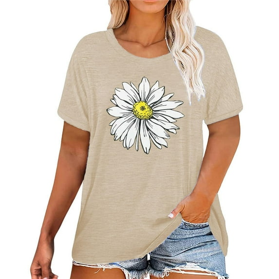 Baqcunre Graphic Tees For Women Women Casual Top Shirt Short Sleeve Printed T Shirt Round Neck Loose Soft Top Blouse Womens Tops T Shirts For Women Beige XXL