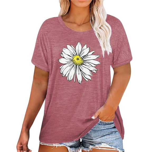 Baqcunre Graphic Tees For Women Women Casual Top Shirt Short Sleeve Printed T Shirt Round Neck Loose Soft Top Blouse Womens Tops T Shirts For Women Pink XXL