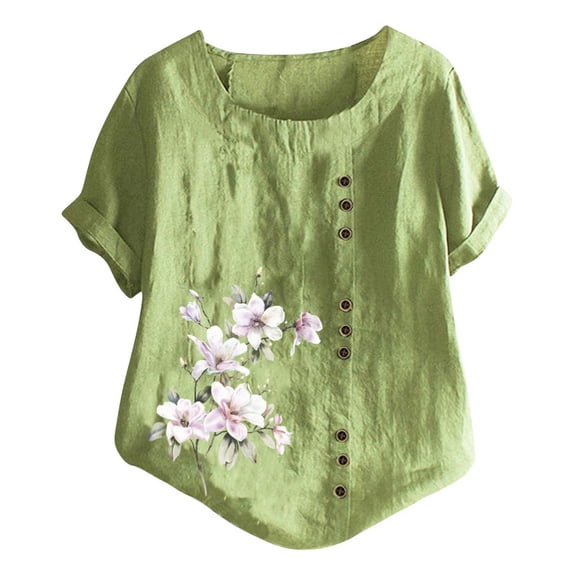Baqcunre Graphic Tees For Women New Elegant Literary And Artistic Retro Printing Casual Cotton T Shirt Top Women Womens Tops Workout Tops For Women Green M