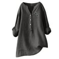 thumbnail image 1 of Baqcunre Graphic Tees Women'S Solid Color Pattern Stand Up Collar Botton Fly Cotton Linen Long Sleeved Shirt Hoodies For Women Womens Blouses Dark Gray XXL, 1 of 3