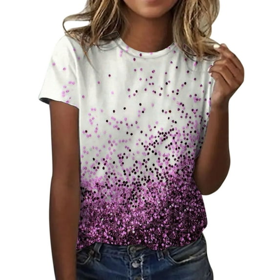 Baqcunre Graphic Tees Womens Casual Fashion Printed Pattern Short Sleeve Round Neck Tshirt Top Tops For Women 2023 Tshirts Shirts For Women Purple S
