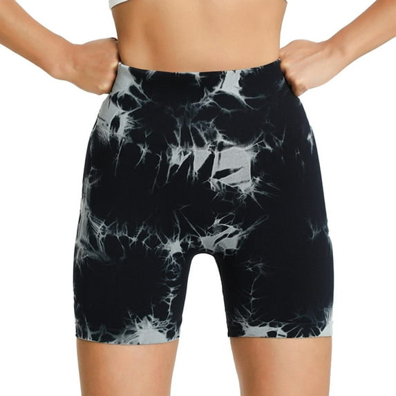 Baqcunre High Waist Abdominal Retraction Yoga Shorts Seamless Tie Dye Sports Leggings,Size XL,Yoga Pants Women,Shorts for Women,Gym Shorts Women,Workout Shorts Women,Women Clothing,Black