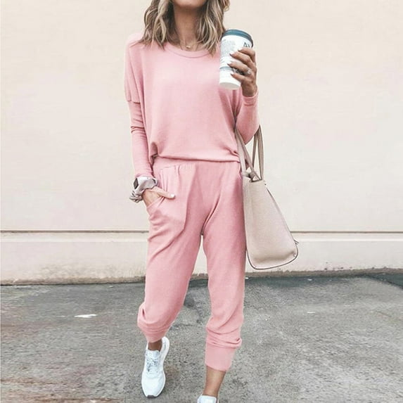 Baqcunre Home Two Piece Long Sleeve Blouse Long Pants Pajamas Casual Sets Loungewear Set Lounge Set Womens Pajama Sets Women Clothing Pajamas For Women,Color Pink,Size L