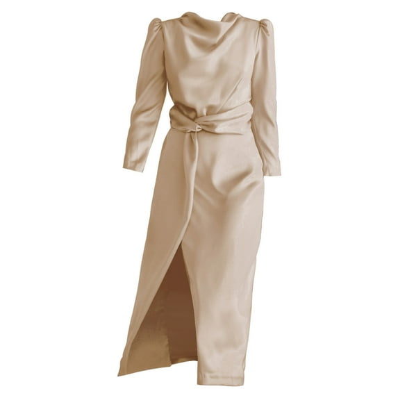 Baqcunre Homecoming Dresses Women'S High End Satin Dress With Elegant Temperament Bridesmaid Attire And Winter Split Ends Fall Dresses For Women 2023 Women'S Formal Dresses Beige Dress M