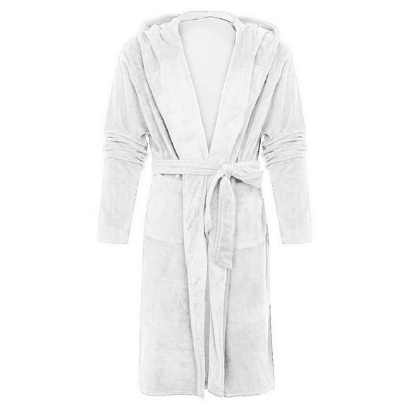 Baqcunre Hooded Fleece Bathrobe Lightweight Soft Plush Long Flannel Sleepwear Fleece Hooded Bathrobe Plush Long Robe Long Dress Robes For Women Bathrobe For Women Pajamas For Women,Color White,XL