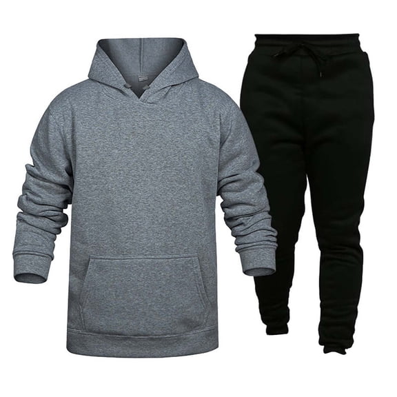 Baqcunre Hoodies For Men Men'S Fashion Casual Fleece With Color Two Piece Hooded Pocket Lace Pullover Sweater Pants Set Track Suits For Men Set Tops For Men Dark Gray L