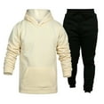 thumbnail image 1 of Baqcunre Hoodies For Men Men'S Fashion Casual Fleece With Color Two Piece Hooded Pocket Lace Pullover Sweater Pants Set Track Suits For Men Set Tops For Men Khaki S, 1 of 3
