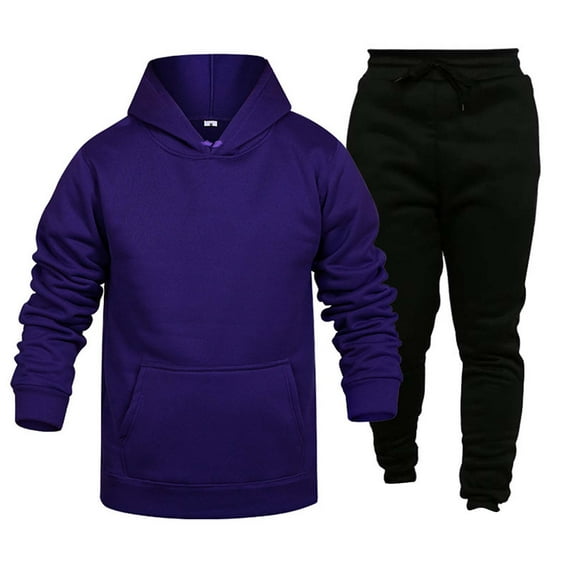 Baqcunre Hoodies For Men Men'S Fashion Casual Fleece With Color Two Piece Hooded Pocket Lace Pullover Sweater Pants Set Track Suits For Men Set Tops For Men Purple 3XL