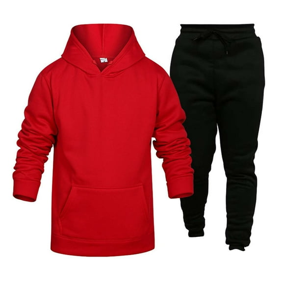 Baqcunre Hoodies For Men Men'S Fashion Casual Fleece With Color Two Piece Hooded Pocket Lace Pullover Sweater Pants Set Track Suits For Men Set Tops For Men Red XL
