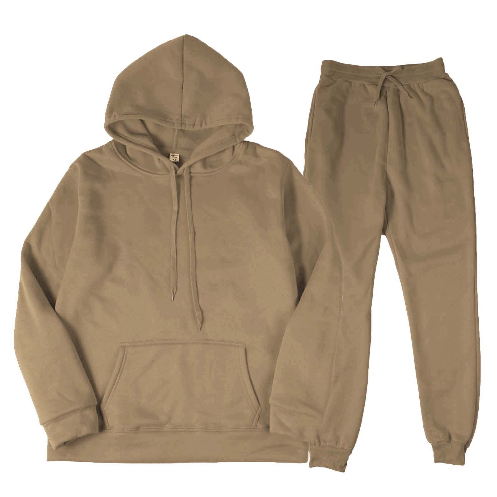 Hoodies For Men Mens Fashion Casual Color Matching Two Piece Hooded Pocket Lace Up Pullover Sweater Pants Set Track Suits For Men Set Tops For Men Khaki XL