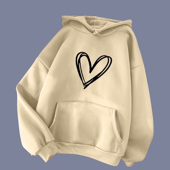 Baqcunre Hoodies For Women Women'S Hoodie With Love Print Hoodie Pocket Drawstring Warm Hoodie Sweatshirt For Women Fall Outfits For Women 2023 Beige L