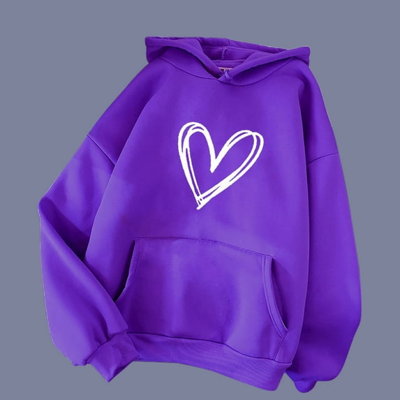 Baqcunre Hoodies For Women Women'S Hoodie With Love Print Hoodie Pocket Drawstring Warm Hoodie Sweatshirt For Women Fall Outfits For Women 2023 Purple XL