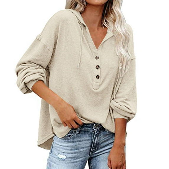 Baqcunre Hoodies For Women Women'S Long Sleeved Casual Loose Solid Color Hoodie Hoodie Sweatshirt For Women Fall Outfits For Women 2023 Beige L