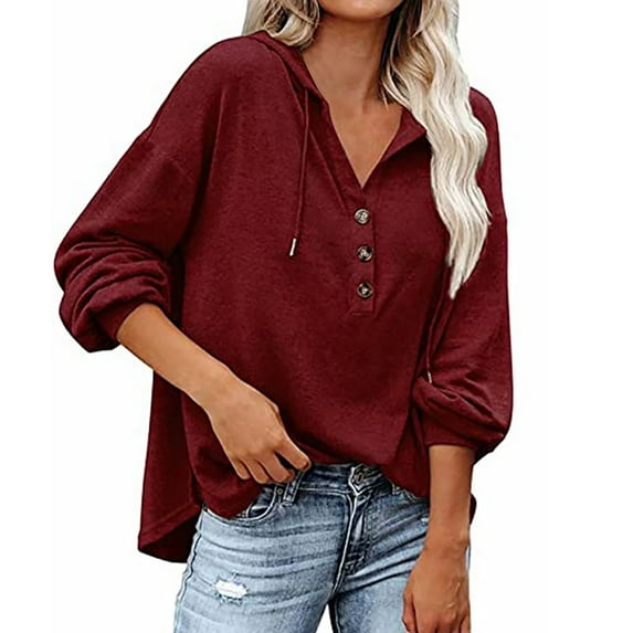 Baqcunre Hoodies For Women Women'S Long Sleeved Casual Loose Solid Color Hoodie Hoodie Sweatshirt For Women Fall Outfits For Women 2023 Wine L