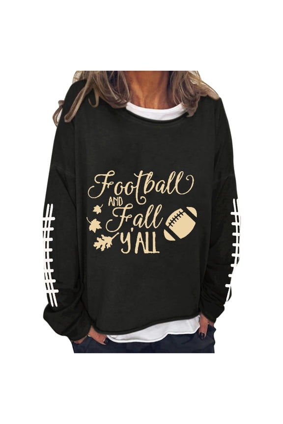 Hoodies For Women Women'S Monogram Printed Loose Round Neck Long Sleeve Sweatshirt Top Sweatshirt For Women Fall Clothes For Women 2023 Black 5XL