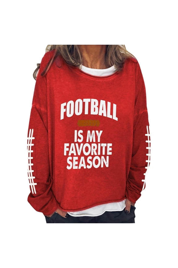 Hoodies For Women Women'S Monogram Printed Loose Round Neck Long Sleeve Sweatshirt Top Sweatshirt For Women Fall Clothes For Women 2023 Red M